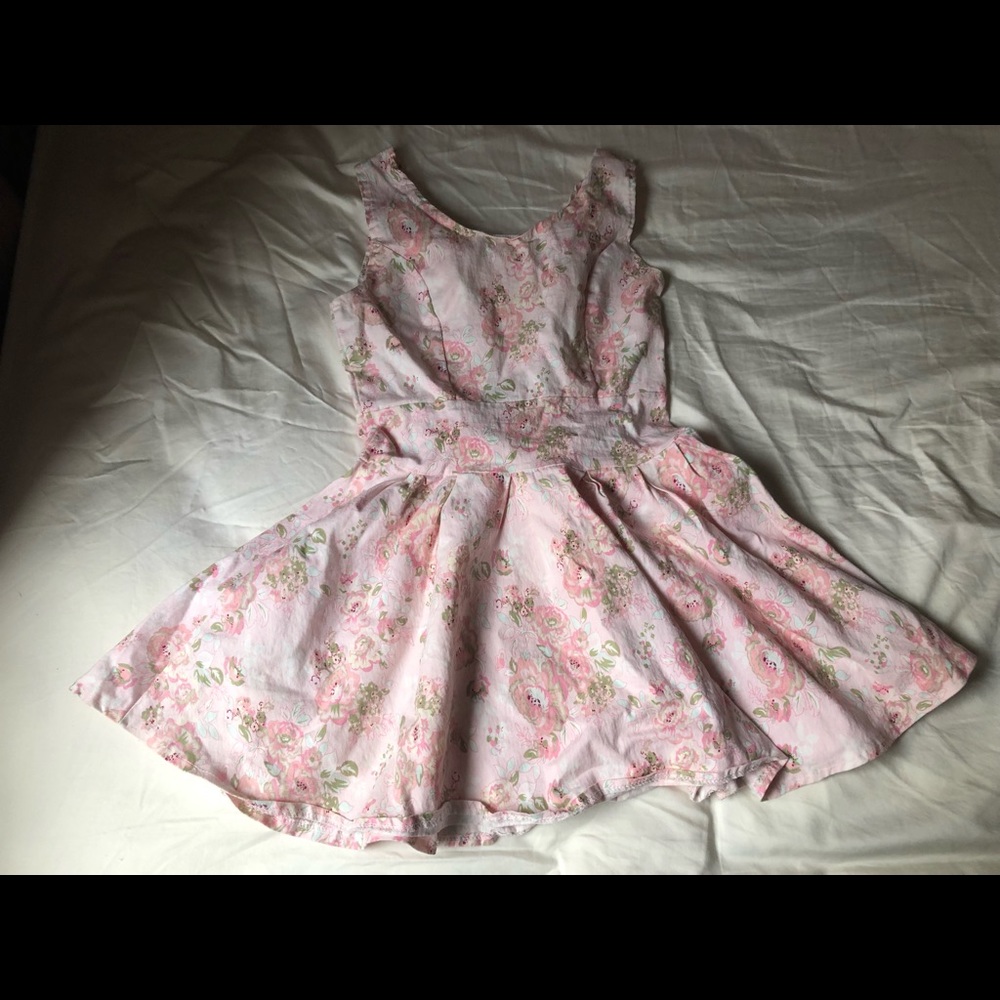 Pink Floral Bow Back Round Neck Dress Size XS